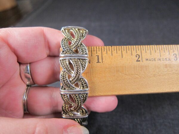 Vintage Monet mixed metals stretch panel bangle bracelet silver gold tone - Image 7