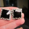 Gorgeous large sterling silver shiny black tourmaline vintage men's cufflinks