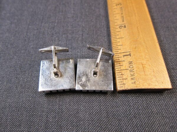 Gorgeous large sterling silver shiny black tourmaline vintage men's cufflinks - Image 9