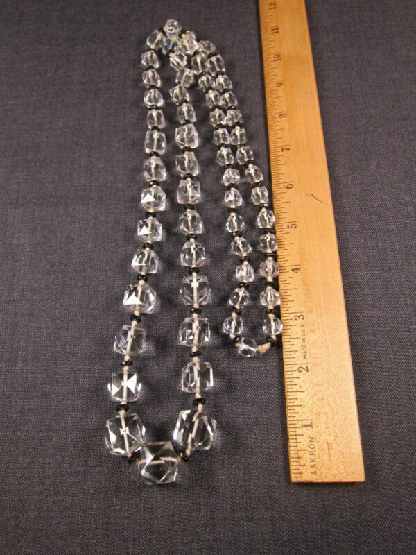 Art Deco antique flapper necklace 42" long faceted cut glass clear & black beads - Image 4