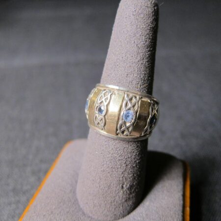 Gorgeous domed cocktail ring sterling silver & gold w/ blue stones aquamarines?