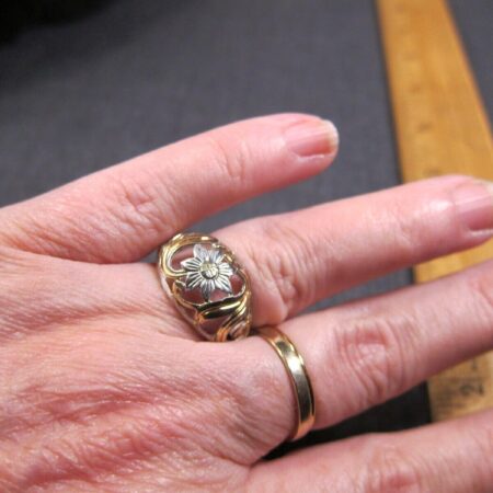 Gorgeous Thai sterling silver 925 SU dome ring openwork sunflower gold plated 7