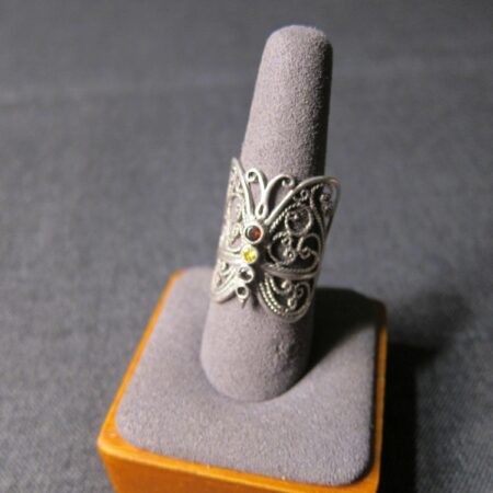 Butterfly filigree openwork sterling silver Ring garnet citrine amethyst 7.75