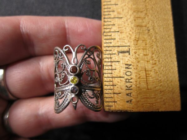 Butterfly filigree openwork sterling silver Ring garnet citrine amethyst 7.75 - Image 7