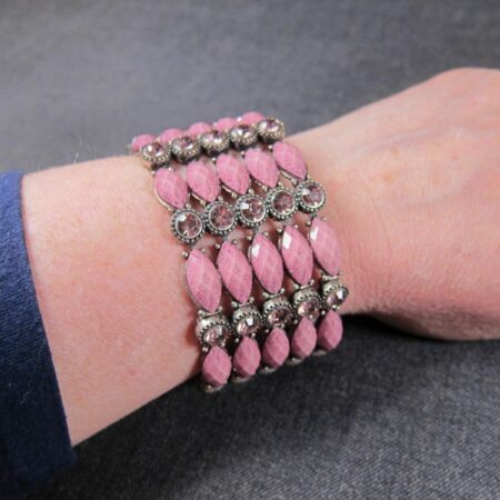 Brand new with tags Amuse brand wide stretch bracelet pink stones rhinestones