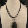 Gorgeous Chico's necklace black leather cord huge green stone w/inclusions