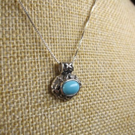 Beautiful Thailand sterling silver blue 'stone' pendant necklace 16" 925 chain