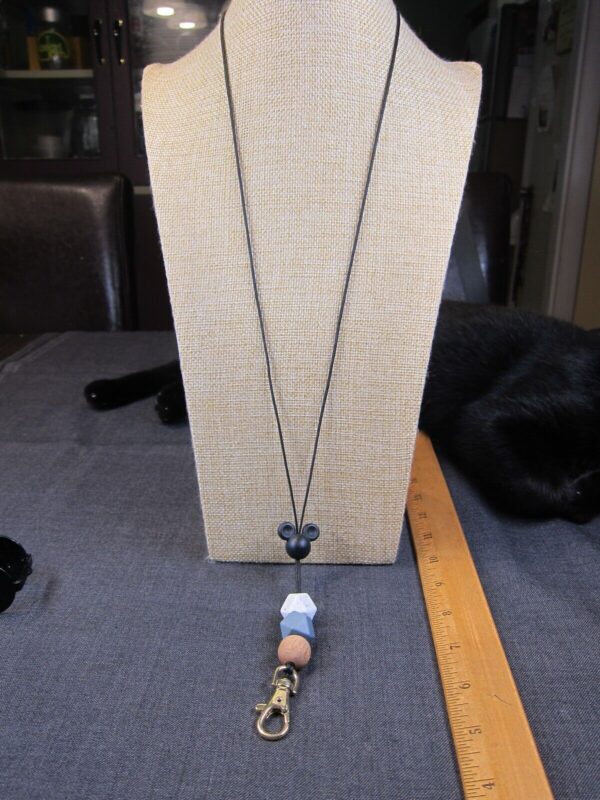Nice black cord & beaded Mickey Mouse head necklace lanyard pass holder - Image 2
