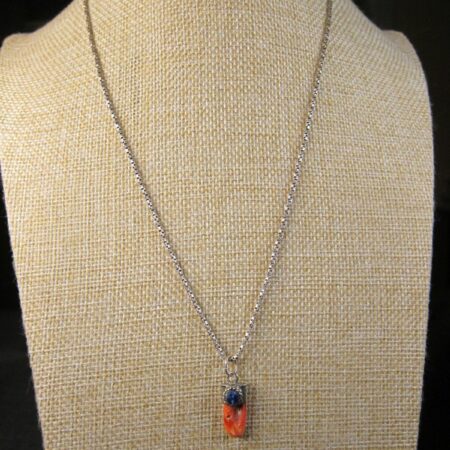 Gorgeous spiny oyster & lapis sterling silver pendant 20" twisted 925 necklace