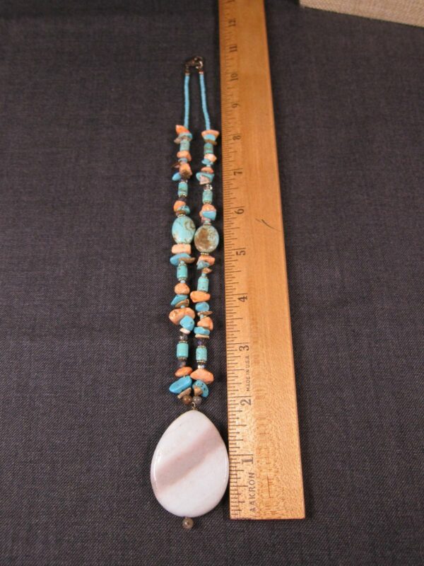 Beautiful Southwestern style necklace with real turquoise and orange stone beads - Image 4