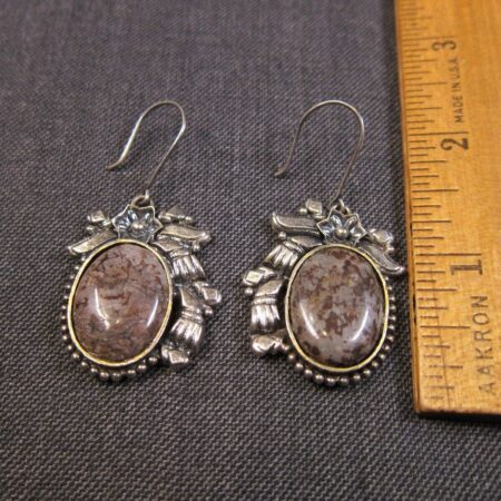 Gorgeous unusual stone dangle earrings sterling silver flower framed