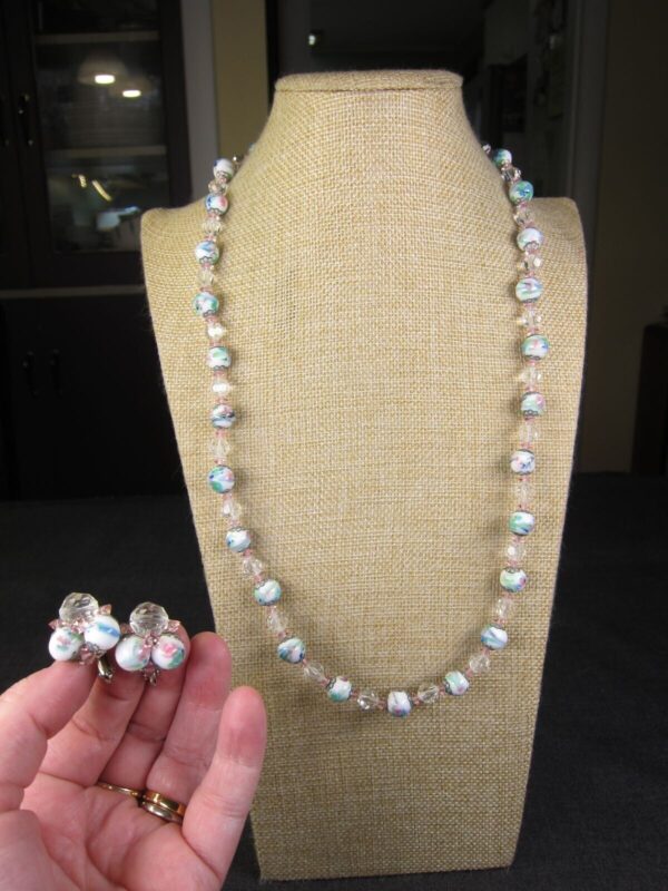 Wow! Gorgeous HOBE lampwork rose glass bead necklace screw back earring set