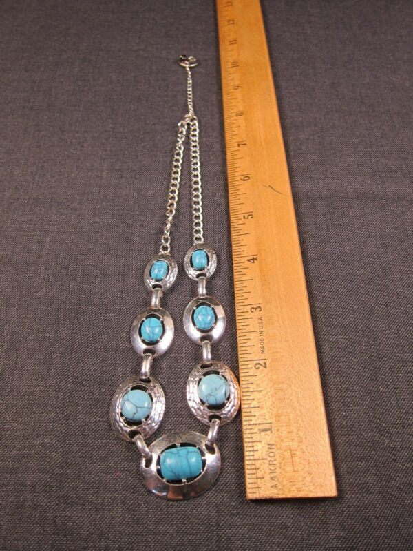 Beautiful Crown Trifari silver tone & faux turquoise 'concho' necklace MINT! - Image 5