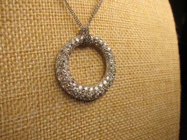 DBJ Dee Berkley signed sterling silver CZ circle pendant 16" double chain 925 - Image 2