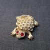 Cute gold-tone Toad or Frog solid perfume container red eyes opens like locket - Image 2