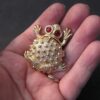 Cute gold-tone Toad or Frog solid perfume container red eyes opens like locket - Image 7