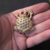 Cute gold-tone Toad or Frog solid perfume container red eyes opens like locket - Image 9