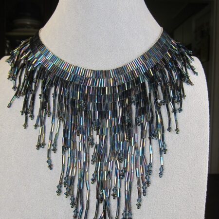 Gorgeous iridescent blue/purple glass bead statement collar necklace!