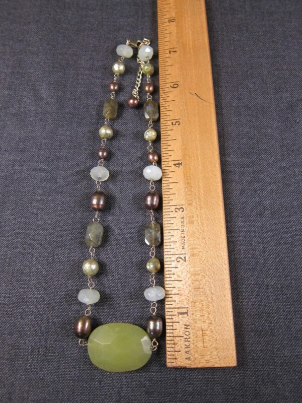 Beautiful gold plated sterling silver beaded necklace green stone real pearls - Image 3
