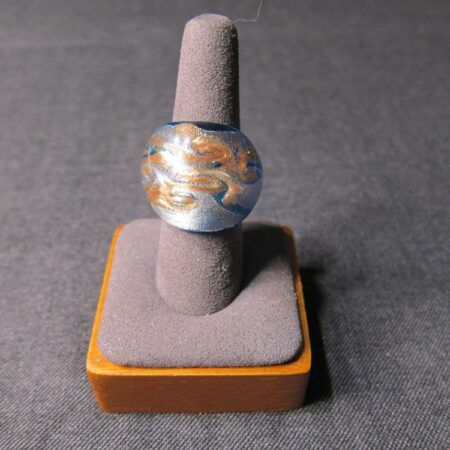 Big bold 100% dichroic glass cocktail ring possibly Murano blue and copper swirl