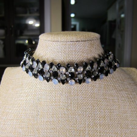 Gorgeous Zara gunmetal gray/black heavy choker necklace rhinestones adjustable