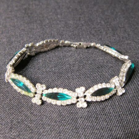 Bling bracelet Green and white rhinestone cocktail elegant silver tone metal