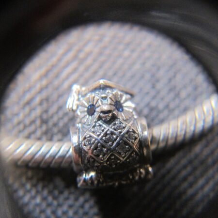 Gorgeous 7.25" sterling silver Pandora bracelet w/graduation cap owl charm bead