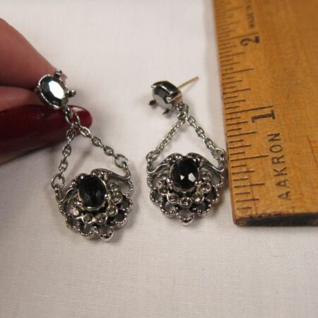 Gorgeous drop dangle chandelier earrings w/ black silvery & clear rhinestones