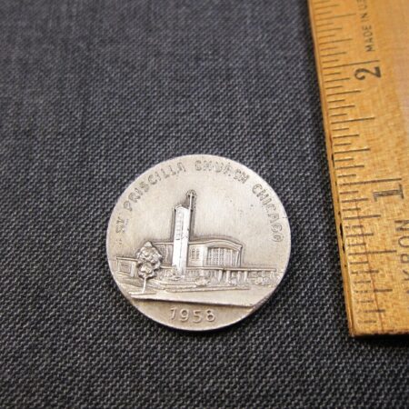 Neat vintage 1958 sterling silver medal coin St. Priscilla Church Chicago
