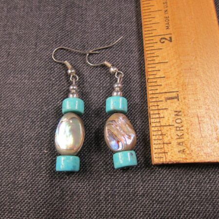 Beautiful abalone & possibly turquoise stone dangle earrings very nice condition