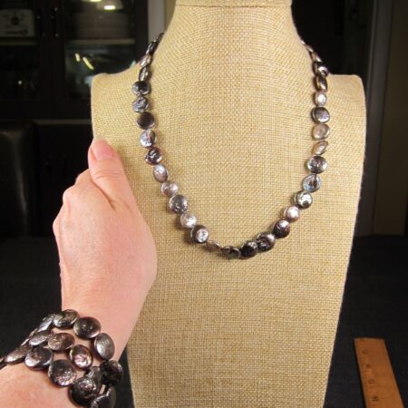 Gorgeous purple/blue/black real coin Baroque pearls 925 necklace bracelet set