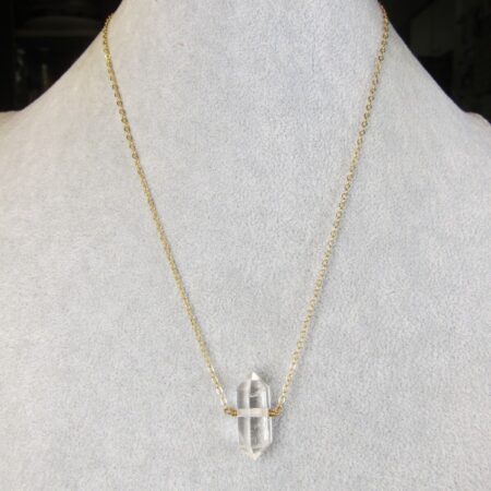 Gorgeous simple 18" 1/20 14K GF chain necklace double-terminated quartz crystal
