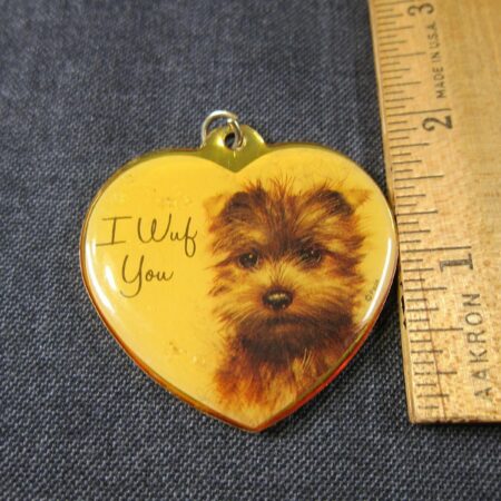 Cute vintage probably 80s large plastic heart pendant w/puppy dog signed PAULA