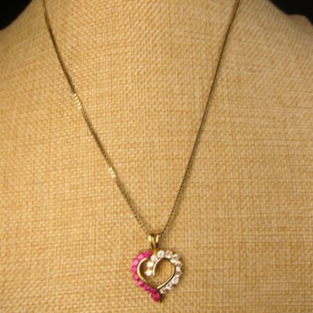 Gorgeous pink topaz & CZ gold plated over sterling silver heart necklace