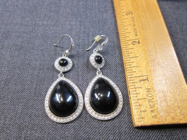 Beautiful silver-tone Carolee Lux brand black teardrop earrings