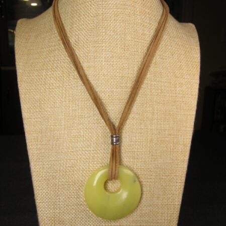 Gorgeous lemon yellow quartz pendant necklace brown leather sterling silver