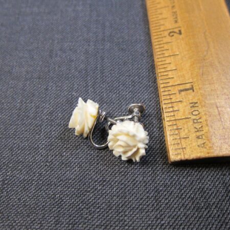 Gorgeous vintage CRO 12K white gold filled cellulose rose clip-on earrings