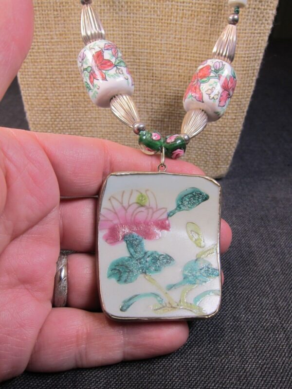 Wow! Hand-crafted ceramic, sterling silver, porcelain, glass bead 30" necklace - Image 2