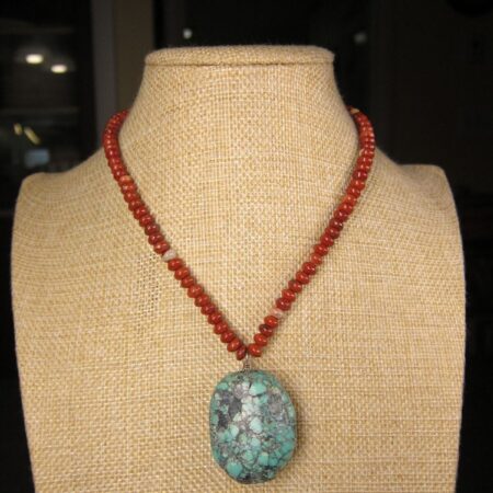 Gorgeous rough chunk of turquoise sterling jasper bead necklace 14-16  long