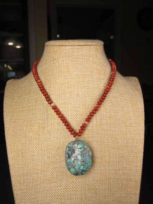 Gorgeous rough chunk of turquoise sterling jasper bead necklace 14-16  long