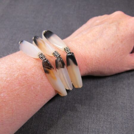 Gorgeous sterling silver & long agate bead bracelet slide clasp 6.75" max