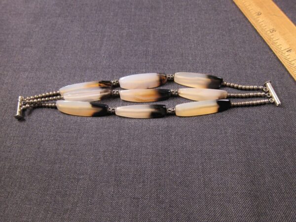 Gorgeous sterling silver & long agate bead bracelet slide clasp 6.75" max - Image 2