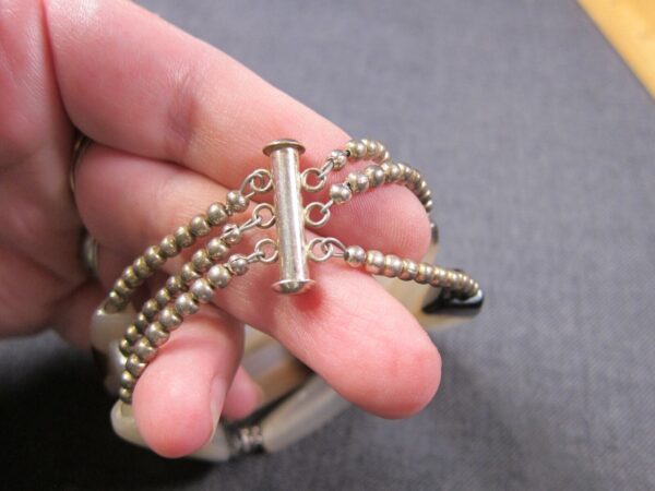 Gorgeous sterling silver & long agate bead bracelet slide clasp 6.75" max - Image 3