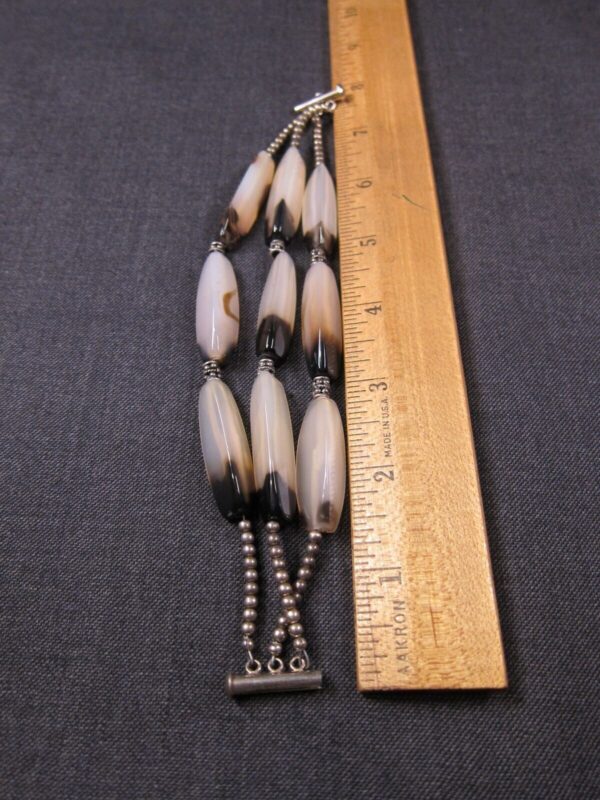 Gorgeous sterling silver & long agate bead bracelet slide clasp 6.75" max - Image 4