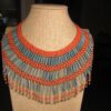 Wow! Huge wide bib collar statement necklace orange blue belly dancer bells