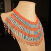 Wow! Huge wide bib collar statement necklace orange blue belly dancer bells - Image 2