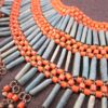 Wow! Huge wide bib collar statement necklace orange blue belly dancer bells - Image 5