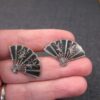 Gorgeous vintage sterling silver Thai Niello fan shaped clip-on earrings - Image 6