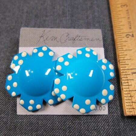 Gorgeous vintage Kim Craftsmen polka dot enamel geometric pierced earrings NEW