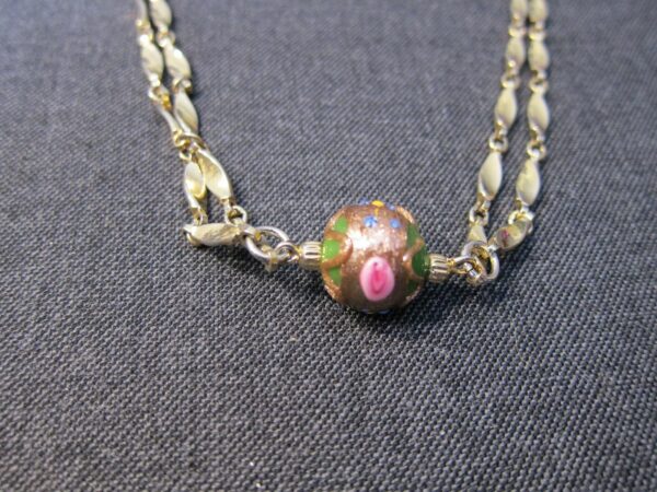 VERY long 54" gold tone chain necklace with 5 handmade lampwork glass beads - Image 2